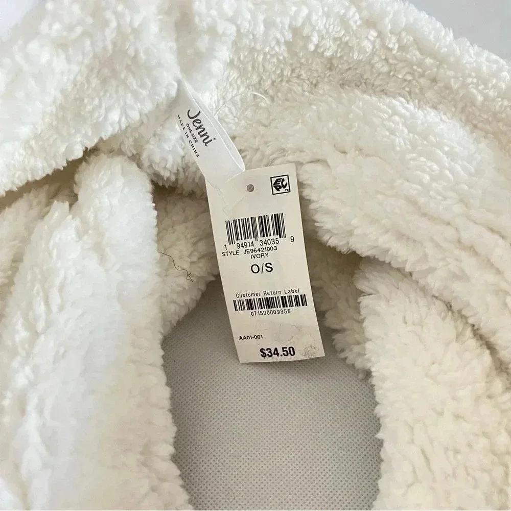 Jenni Fluffy Sherpa Fleece Infinity Scarf Beige Ivory Cream New
